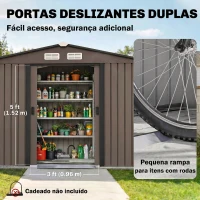 Outsunny Abrigo de Jardim 277x195x192 cm  Metálico para Armazenamento de Ferramentas com Base de Reforço Incluída Madeira(m-5)