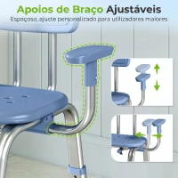HOMCOM Cadeira de Duche para Pessoas Idosas com Apoio de Braços Ajustável Antideslizante e Altura Ajustável 60-70x52x62-72 cm Azul(m-4)