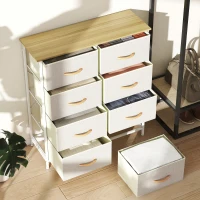 HOMCOM Schlafzimmer-Kommode mit 8 Stoffschubladen, Stahlstreben, Holzoberfläche, 4 Aufbewahrungstaschen, 2 Haken, Beige(m-8)