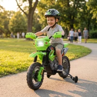 HOMCOM Moto Eléctrica para Niños con Ruedas de Apoyo Desmontables Faros y Música para Niños 3-6 Años Verde(m-8)