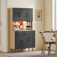 HOMCOM Alacena de Cocina con Luces LED RGB con 6 Puertas 2 Cajones Encimera y Orificio para Cables 100x40x176 cm Negro y Roble(m-10)
