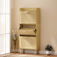 HOMCOM Meuble à chaussures 18 paires, armoire à chaussures étroite avec 3 tiroirs rabattables, étagères réglables, chêne(m-2)