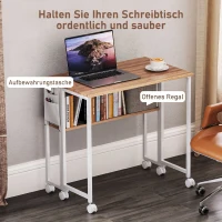 HOMCOM Faltbarer Schreibtisch, zum Beistelltisch umwandelbar, offenes Regal, Natur(m-5)