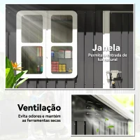 Outsunny Abrigo de Jardim Exterior 2,55 m² 221x133x190 cm com Janela Porta com Fechadura e Ventilações Cinzento Escuro(m-5)