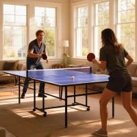SPORTNOW Table de tennis de table ping-pong pliable compacte 4 roulettes pour intérieur 274L x 152,5l x 75,5H cm(m-10)