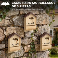 PawHut Set de 3 Casas para Murciélagos Cajas de Madera para Exterior Jardín Huerto o Granja Fácil de Montaje Natural(m-4)