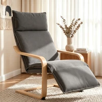 HOMCOM Poltrona de Sala em Tecido Efeito Linho com Apoio para os Pés, Baloiço Suave, Encosto Alto e Assento Largo, Cinzento Escuro(m-2)