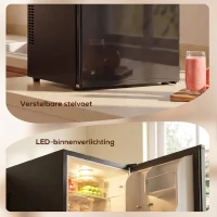 HOMCOM Mini-koelkast 44 L/46 blikken Kleine koelkast met instelbare thermostaat 43 x 51 x 51,3 cm, Zwart(m-9)