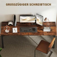 HOMCOM Schreibtisch, Computertisch, rustikales Design, viel Platz, Spanplatte, Braun(m-4)