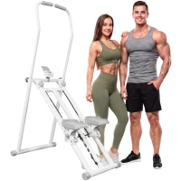 SPORTNOW Stepper de Escada Dobrável para Casa com 3 Níveis de Resistência, Guiador Ajustável, Monitor LCD e Suporte para Telemóvel(m-11)