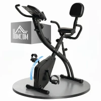 HOMCOM Bicicleta Estática Plegable 3 en 1 con Respaldo y 8 Niveles Resistencia Magnética, Bicicleta Estática en Casa Ajustable con Monitor LCD Volante Bandas Sensor de Pulso Soporte de Teléfono Negro(m-1)