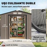 Outsunny Căsuță de Grădină din Metal cu Aerisiri și Ușă Dublă Glisantă, 2,1x1,3 m, Maro(m-5)