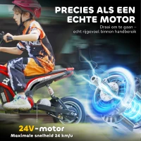 HOMCOM Elektrische Kindermotorfiets, 24V met Toeter en Verlichting, Draaigashendel, 8-16 km/u, 8-12 Jaar, Rood(m-5)