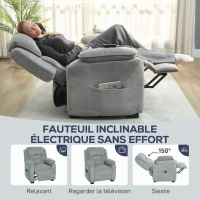 HOMCOM Fauteuil relax électrique fauteuil inclinable port USB repose-pieds poches latérales télécommande 86x90x103cm gris clair(m-4)
