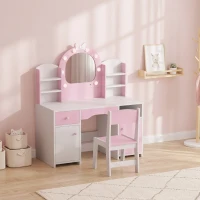 AIYAPLAY Coiffeuse pour Enfants avec Tabouret et Miroir Lumineux à 2 Couleurs en Acrylique, pour 3-8 Ans, 90 x 41 x 104 cm, Rose(m-2)