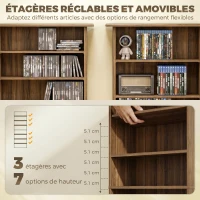 HOMCOM Rangements pour CD et DVD avec 8 compartiments et 6 étagères réglables, capacité max. 360 CD/185 DVD et Blu-ray, noyer(m-5)