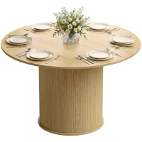 HOMCOM Table à manger ronde pour 4-6 personnes, Ø 120 x 75 cm, table de cuisine avec base cylindrique cannelée, bois naturel(m-18)