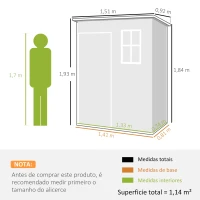 Outsunny Abrigo de Jardim 1,14 m² 151x92x193 cm Abrigo de Exterior Metálico com Chão Porta de Correr Janela e Teto Inclinado Cinzento(m-3)