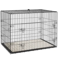 PawHut Gaiola Dobrável para Cães com Almofada, Portas e Tabuleiro Removível, 90 x 57,5 x 62 cm, Preto e Bege(m-1)