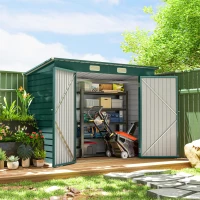 Outsunny Abrigo de Jardim 2,7m² 249x121x183 cm Abrigo de Exterior com Porta Dupla 2 Ventilaç4oes e Trava Abrigo para Pátio Verde(m-10)