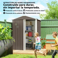 Outsunny Cobertizo de Jardín Exterior 1,1 m² 136x87x176 cm con Puerta Corredera Techo Inclinado y Guantes Marrón(m-4)