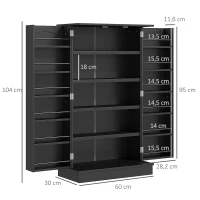 HOMCOM Armario Despensa Cocina con 2 Puertas y 16 Estantes Alacena Moderna con Estantes Ajustables 60x30x104cm Negro(m-3)