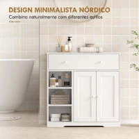 HOMCOM Armário de Casa de Banho Estreito com Gaveta 2 Portas e 3 Prateleiras Abertas 80x30x80,2 cm Branco Texturado(m-6)