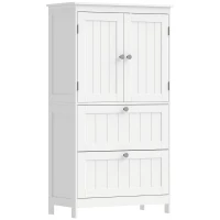 HOMCOM Armário de banheiro com 2 gavetas, autoportante, com prateleira ajustável e portas com acabamento lamelado, Branco(m-1)