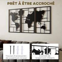 HOMCOM Lot de 3 décorations murales en métal moderne, sculpture murale en métal géométriques abstraites, 50 x 80 cm, noir(m-5)