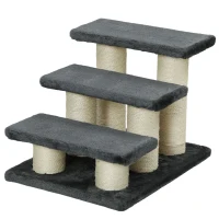 PawHut Hundetreppe 3 Stufen 34 cm Hoch Haustiertreppe für Hunde Katze Katzentreppe mit Kratzstamm Hunderampe Einstiegshilfe für Bett, Sofa, Couch Dunkelgrau(m-11)