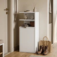 HOMCOM Juego de 2 Mesillas de Noche Dormitorio con Puerta Compartimentos Abiertos para Espacios Reducidos 25x30x60 cm Blanco(m-8)