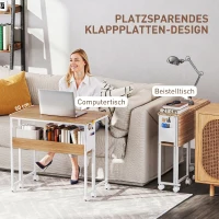HOMCOM Faltbarer Schreibtisch, zum Beistelltisch umwandelbar, offenes Regal, Natur(m-4)