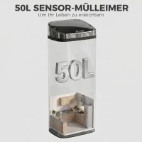HOMCOM Sensor Mülleimer 50L Automatik Mülleimer mit Bewegungssensor, Wasserdichter Abfalleimer für Büro, Schlafzimmer, Küchen Edelstahl Silber(m-4)