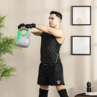 SPORTNOW Pesa Rusa 16 kg Kettlebell Revestimiento de PU y Relleno de Arena para Entrenamiento de Fuerza 27x17x31 cm Verde y Gris(m-7)