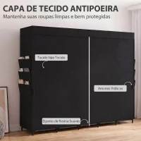 HOMCOM Roupeiro de Tecido com 5 Barras 5 Prateleiras 6 Bolsos Laterais Fecho de Correr Estrutura em Aço 212x45x167 cm Preto(m-5)