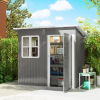 Outsunny Caseta de Jardín 221x133x190 cm Cobertizo de Exterior Metálico para Almacenamiento de Herramientas Gris Oscuro(m-2)
