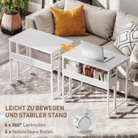 HOMCOM Faltbarer Schreibtisch, zum Beistelltisch umwandelbar, offenes Regal, Weiß(m-6)