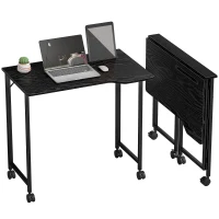 HOMCOM Birou Pliant 80 x 52 cm, Birou pentru Calculator pe Roți cu Fantă pentru Dispozitiv, Montaj Ușor, Negru(m-9)