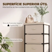 HOMCOM Cómoda de Quarto com 5 Gavetas em Tecido e Estrutura de Aço Gaveteiro para Sala Escritório Bege(m-5)