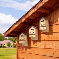 PawHut Set de 3 Casas para Murciélagos Cajas de Madera para Exterior Jardín Huerto o Granja Fácil de Montaje Natural(m-10)
