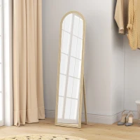 HOMCOM Espejo de Pie Cuerpo Entero con Marco Efecto Piedra Espejo de Pared con 2 Formas de Uso Arqueado 40x3,7x160 cm Beige(m-9)