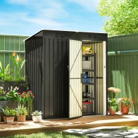 Outsunny Abrigo de Jardim Exterior 1,37 m² 163x90x179 cm com Porta com Fechadura e Grelhas de Ventilação Cinzento Escuro(m-2)