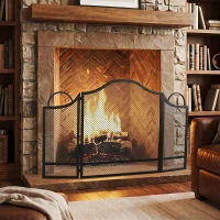 HOMCOM 3-teiliges klappbares Funkenschutzgitter für Kamin, pulverbeschichtetes Metall, sofort einsatzbereit, 122x1x74 cm, Schwarz(m-6)