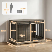 PawHut Jaula para Perros en Madera y Acero con Puerta Corredera, Mesa Auxiliar, Caseta Moderna, 100x60x68cm, Gris-Marrón Claro(m-3)