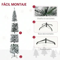 HOMCOM Árbol de Navidad Estrecho 270 cm Árbol Navideño Nevado con 1014 Ramas y Soporte de Metal para Salón Verde y Blanco(m-6)