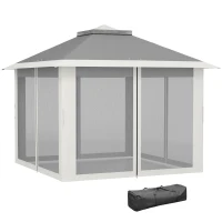 Outsunny Carpa Plegable 3,3x3,3 m Pop-up Altura Ajustable Doble Techo Mosquiteras Extraíbles y Bolsa de Transporte Anti-UV Gris(m-11)