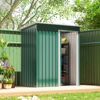 Outsunny Abrigo de Jardim Exterior 1,5 m² 163x89x182 cm Abrigo Metálico para Ferramentas com Porta de Correr e Teto Inclinado Verde(m-10)