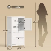 HOMCOM Dulap de baie cu 2 sertare, independent, cu raft reglabil și uși cu aspect lamelar, Alb(m-3)