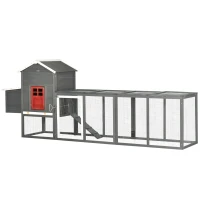 PawHut Gallinero para Exterior Grande de Madera 300x66x116 cm con Nido Corral Bandeja Extraíble Techo Asfáltico Rampa Gris(m-11)