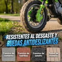 HOMCOM Moto Eléctrica para Niños con Ruedas de Apoyo Desmontables Faros y Música para Niños 3-6 Años Verde(m-5)
